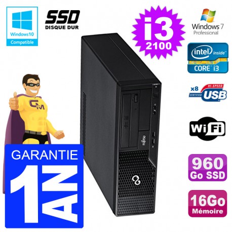 PC Fujitsu Esprimo E500 E85+ DT i3-2100 RAM 16Go SSD 960Go DVD Wifi W7