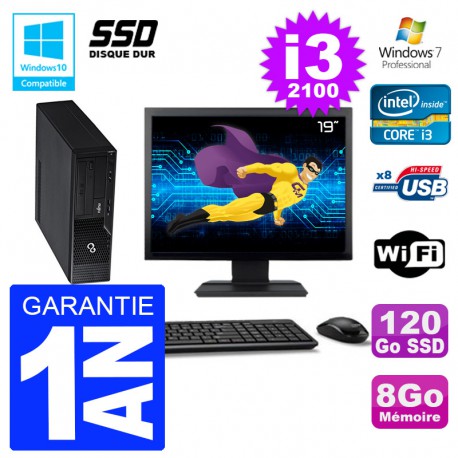 PC Fujitsu Esprimo E500 E85+ DT Ecran 19" i3-2100 RAM 8Go SSD 120Go DVD Wifi W7