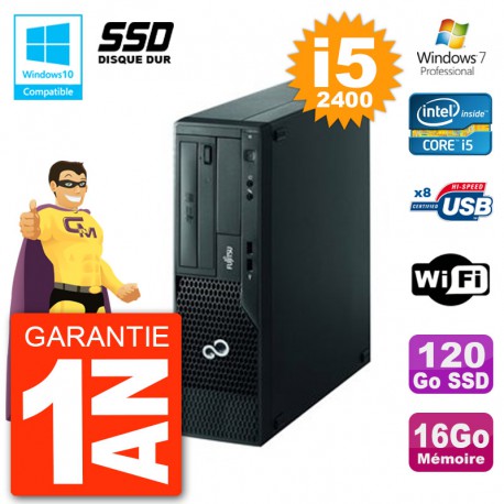 PC Fujitsu Esprimo E500 E85+ DT i5-2400 RAM 16Go SSD 120Go DVD Wifi W7
