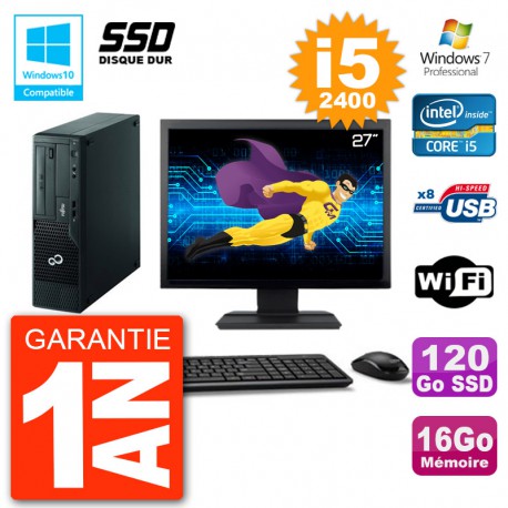 PC Fujitsu Esprimo E500 E85+ DT Ecran 27" i5-2400 RAM 16Go SSD 120Go DVD Wifi W7