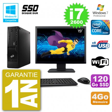 PC Fujitsu Esprimo E500 E85+ DT Ecran 19" i7-2600 RAM 4Go SSD 120Go DVD Wifi W7