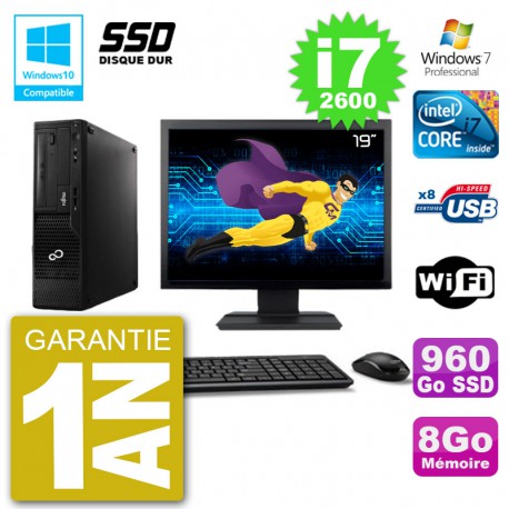 PC Fujitsu Esprimo E500 E85+ DT Ecran 19" i7-2600 RAM 8Go SSD 960Go DVD Wifi W7