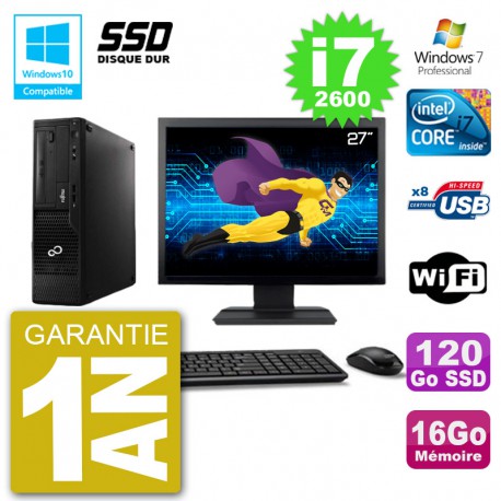 PC Fujitsu Esprimo E500 E85+ DT Ecran 27" i7-2600 RAM 16Go SSD 120Go DVD Wifi W7