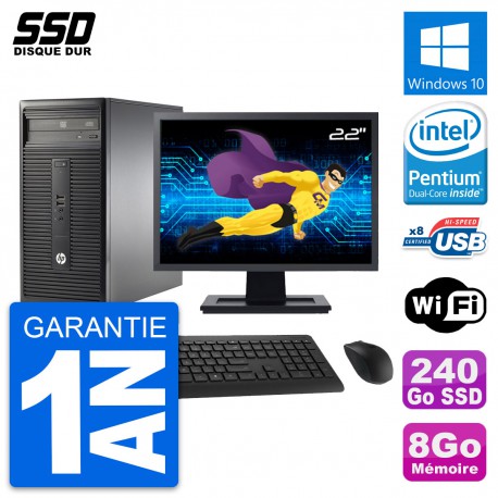 PC Tour HP 280 G1 MT Ecran 22" Pentium G3220 RAM 8Go SSD 240Go Windows 10 Wifi