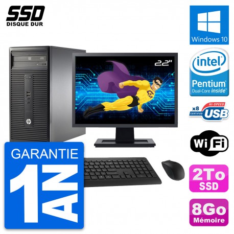 PC Tour HP 280 G1 Ecran 22" Intel Pentium G3220 RAM 8Go SSD 2To Windows 10 Wifi