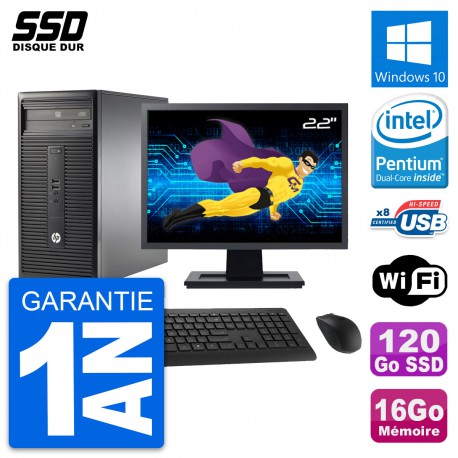 PC Tour HP 280 G1 MT Ecran 22" Pentium G3220 RAM 16Go SSD 120Go Windows 10 Wifi