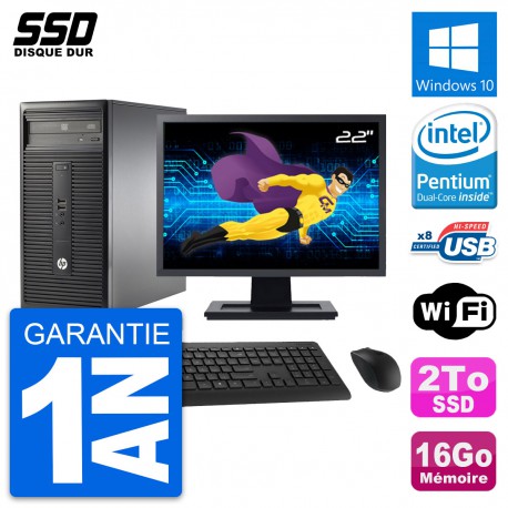 PC Tour HP 280 G1 Ecran 22" Intel Pentium G3220 RAM 16Go SSD 2To Windows 10 Wifi