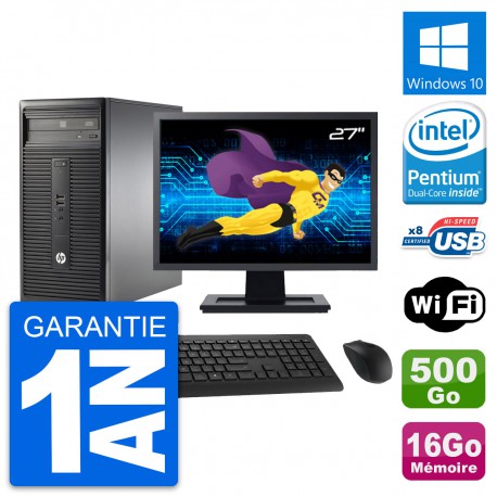 PC Tour HP 280 G1 MT Ecran 27" Intel G3220 RAM 16Go Disque 500Go Windows 10 Wifi