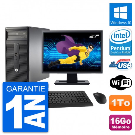PC Tour HP 280 G1 MT Ecran 27" Pentium G3220 RAM 16Go Disque 1To Windows 10 Wifi