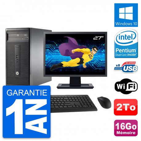 PC Tour HP 280 G1 MT Ecran 27" Pentium G3220 RAM 16Go Disque 2To Windows 10 Wifi