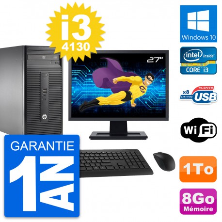 PC Tour HP 280 G1 MT Ecran 27" Core i3-4130 RAM 8Go Disque 1To Windows 10 Wifi