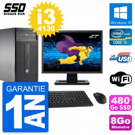 PC Tour HP 280 G1 MT Ecran 27" Core i3-4130 RAM 8Go SSD 480Go Windows 10 Wifi