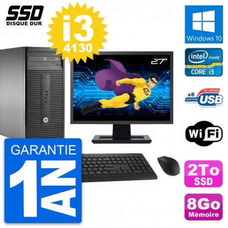 PC Tour HP 280 G1 Ecran 27" Intel Core i3-4130 RAM 8Go SSD 2To Windows 10 Wifi