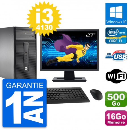 PC Tour HP 280 G1 Ecran 27" Intel i3-4130 RAM 16Go Disque 500Go Windows 10 Wifi