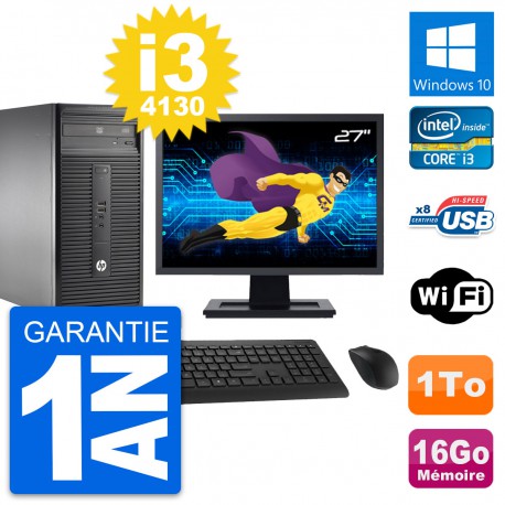 PC Tour HP 280 G1 MT Ecran 27" Core i3-4130 RAM 16Go Disque 1To Windows 10 Wifi