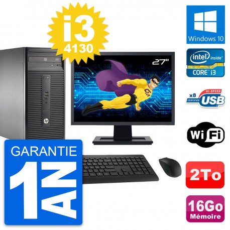 PC Tour HP 280 G1 MT Ecran 27" Core i3-4130 RAM 16Go Disque 2To Windows 10 Wifi