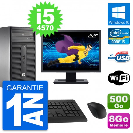 PC Tour HP 280 G1 Ecran 22" Core i5-4570 RAM 8Go Disque 500Go Windows 10 Wifi