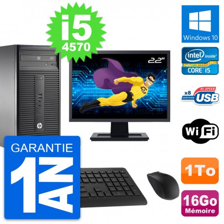 PC Tour HP 280 G1 MT Ecran 22" Core i5-4570 RAM 16Go Disque 1To Windows 10 Wifi