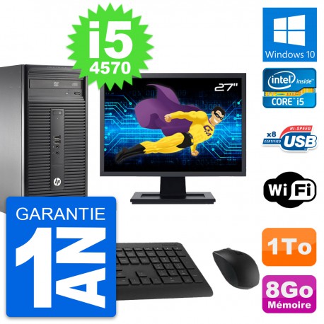 PC Tour HP 280 G1 MT Ecran 27" Core i5-4570 RAM 8Go Disque 1To Windows 10 Wifi