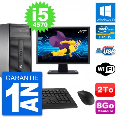 PC Tour HP 280 G1 MT Ecran 27" Core i5-4570 RAM 8Go Disque 2To Windows 10 Wifi