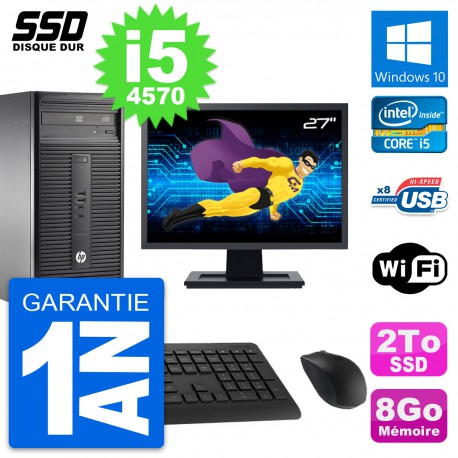 PC Tour HP 280 G1 Ecran 27" Intel Core i5-4570 RAM 8Go SSD 2To Windows 10 Wifi
