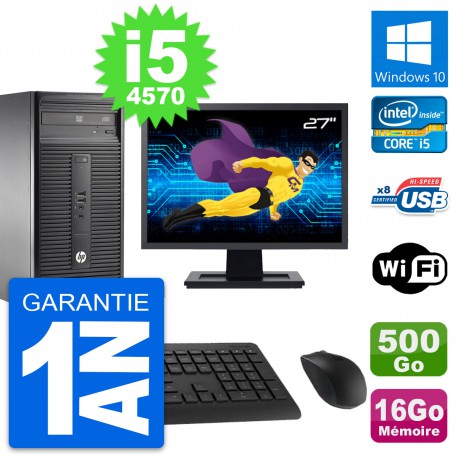 PC Tour HP 280 G1 Ecran 27" Intel i5-4570 RAM 16Go Disque 500Go Windows 10 Wifi