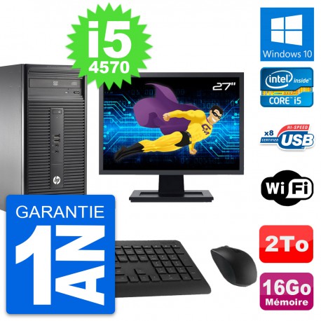 PC Tour HP 280 G1 MT Ecran 27" Core i5-4570 RAM 16Go Disque 2To Windows 10 Wifi