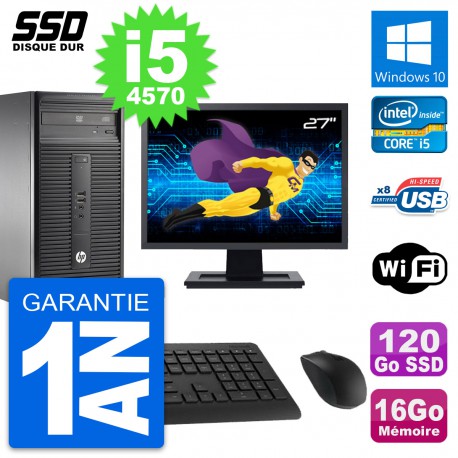 PC Tour HP 280 G1 MT Ecran 27" Core i5-4570 RAM 16Go SSD 120Go Windows 10 Wifi