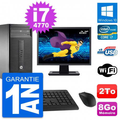 PC Tour HP 280 G1 MT Ecran 22" Core i7-4770 RAM 8Go Disque 2To Windows 10 Wifi