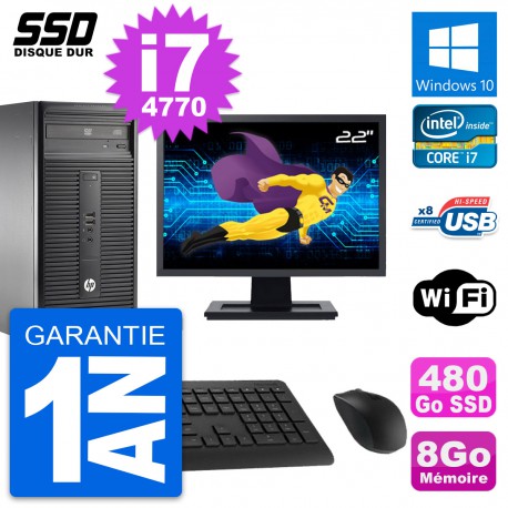 PC Tour HP 280 G1 MT Ecran 22" Core i7-4770 RAM 8Go SSD 480Go Windows 10 Wifi