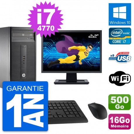 PC Tour HP 280 G1 Ecran 22" Intel i7-4770 RAM 16Go Disque 500Go Windows 10 Wifi