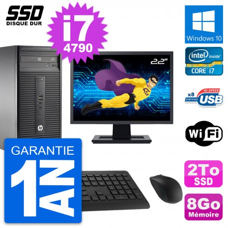 PC Tour HP 280 G1 Ecran 22" Intel Core i7-4790 RAM 8Go SSD 2To Windows 10 Wifi