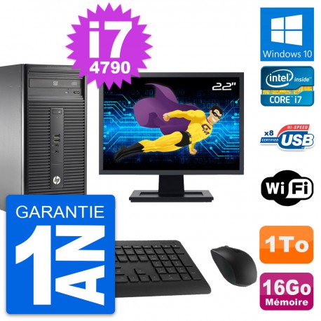 PC Tour HP 280 G1 MT Ecran 22" Core i7-4790 RAM 16Go Disque 1To Windows 10 Wifi