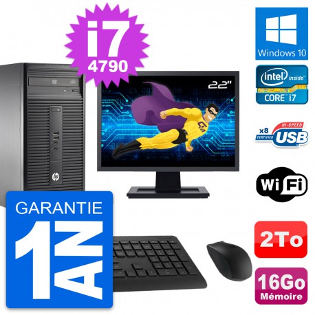 PC Tour HP 280 G1 MT Ecran 22" Core i7-4790 RAM 16Go Disque 2To Windows 10 Wifi