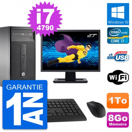 PC Tour HP 280 G1 MT Ecran 27" Core i7-4790 RAM 8Go Disque 1To Windows 10 Wifi