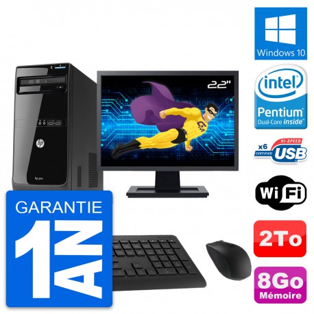 PC Tour HP Pro 3500 Ecran 22" Pentium G2020 RAM 8Go Disque 2To Windows 10 Wifi