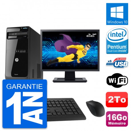 PC Tour HP Pro 3500 MT Ecran 22" Intel G2020 RAM 16Go Disque 2To Windows 10 Wifi