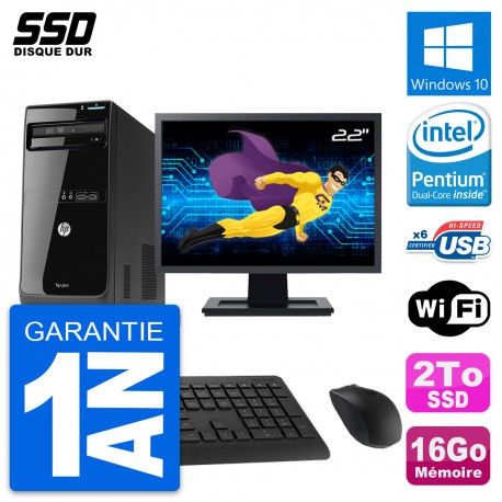 PC Tour HP Pro 3500 MT Ecran 22" Pentium G2020 RAM 16Go SSD 2To Windows 10 Wifi