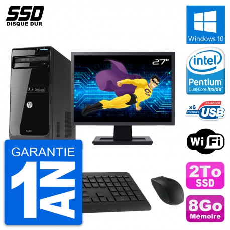 PC Tour HP Pro 3500 MT Ecran 27" Intel G2020 RAM 8Go SSD 2To Windows 10 Wifi