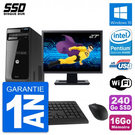 PC Tour HP Pro 3500 MT Ecran 27" Intel G2020 RAM 16Go SSD 240Go Windows 10 Wifi