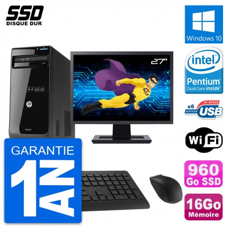 PC Tour HP Pro 3500 MT Ecran 27" Intel G2020 RAM 16Go SSD 960Go Windows 10 Wifi