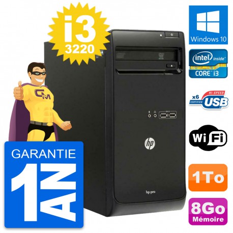 PC Tour HP Pro 3500 MT Intel Core i3-3220 RAM 8Go Disque Dur 1To Windows 10 Wifi