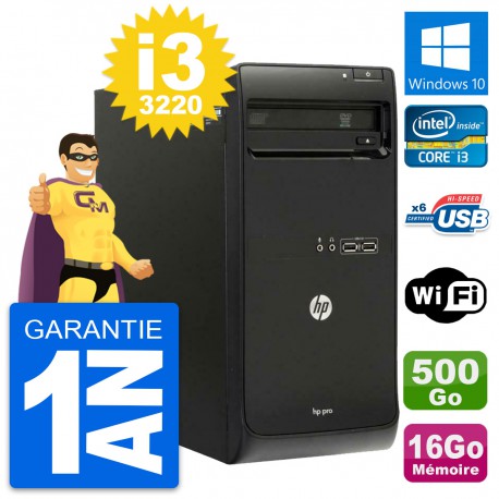 PC Tour HP Pro 3500 MT Intel Core i3-3220 RAM 16Go Disque 500Go Windows 10 Wifi