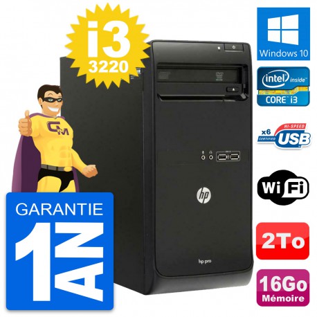 PC Tour HP Pro 3500 MT Intel Core i3-3220 RAM 16Go Disque 2To Windows 10 Wifi