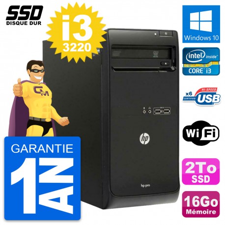 PC Tour HP Pro 3500 MT Intel Core i3-3220 RAM 16Go SSD 2To Windows 10 Wifi