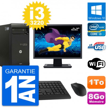 PC Tour HP Pro 3500 Ecran 22" Core i3-3220 RAM 8Go Disque 1To Windows 10 Wifi