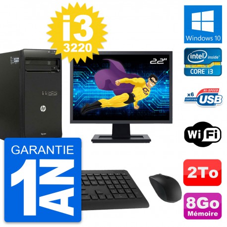 PC Tour HP Pro 3500 Ecran 22" Core i3-3220 RAM 8Go Disque 2To Windows 10 Wifi