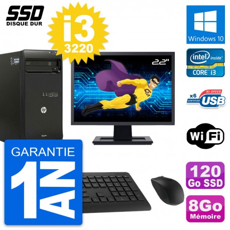 PC Tour HP Pro 3500 MT Ecran 22" Core i3-3220 RAM 8Go SSD 120Go Windows 10 Wifi