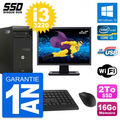 PC Tour HP Pro 3500 MT Ecran 22" Core i3-3220 RAM 16Go SSD 2To Windows 10 Wifi