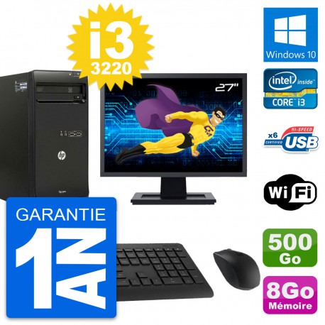 PC Tour HP Pro 3500 Ecran 27" Intel i3-3220 RAM 8Go Disque 500Go Windows 10 Wifi
